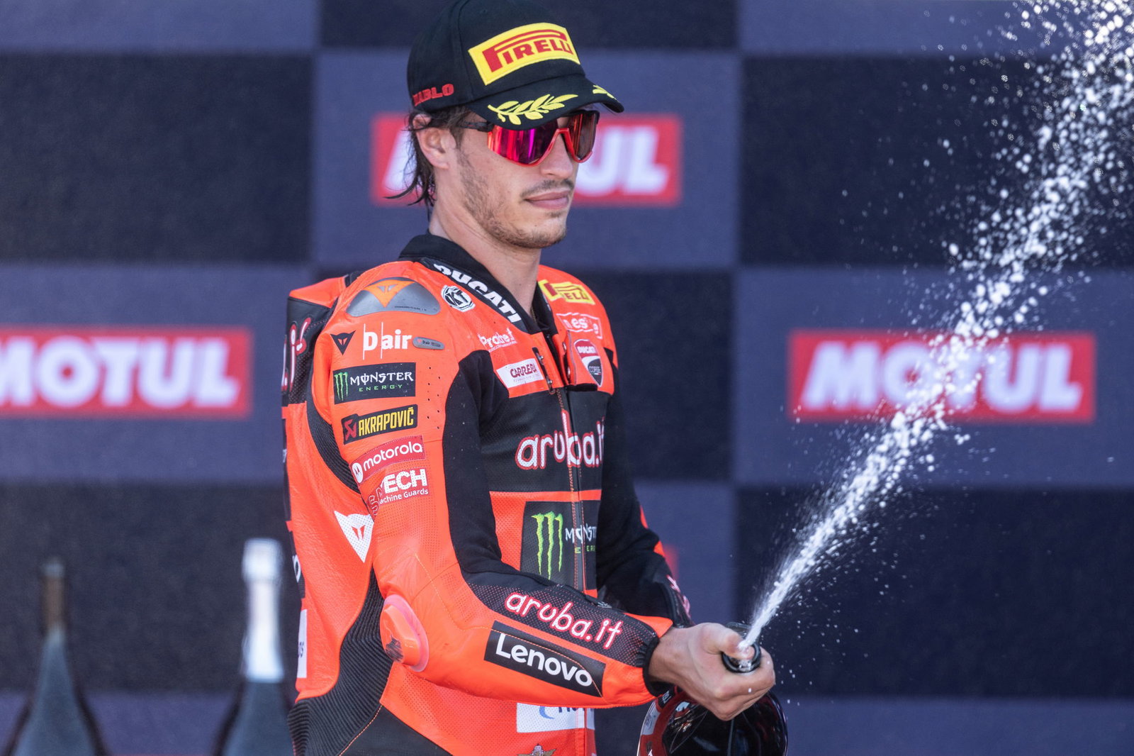 Nicolo Bulega, 2025 UK WorldSBK, podium. Credit: Gold and Goose.