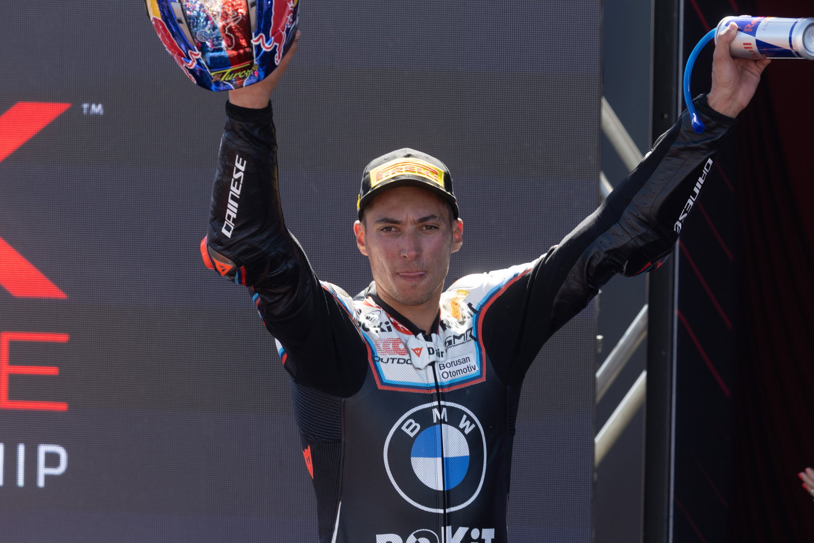 Toprak Razgatlioglu, 2025 UK WorldSBK, podium. Credit: Gold and Goose.