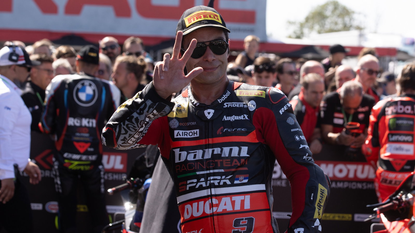 Danilo Petrucci, 2025 UK WorldSBK, parc ferme. Credit: Gold and Goose.