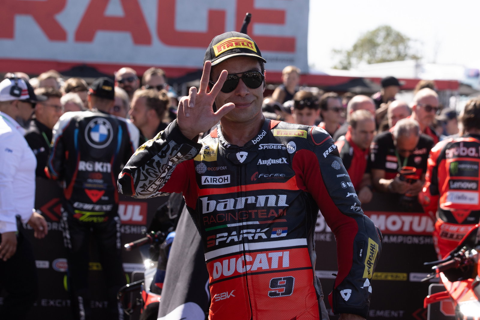 Danilo Petrucci, 2025 UK WorldSBK, parc ferme. Credit: Gold and Goose.
