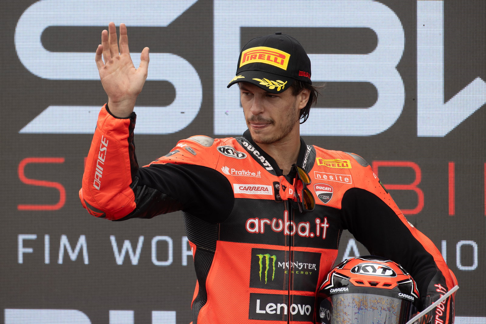 Nicolo Bulega, 2025 Hungarian WorldSBK, podium. Credit: Gold and Goose.