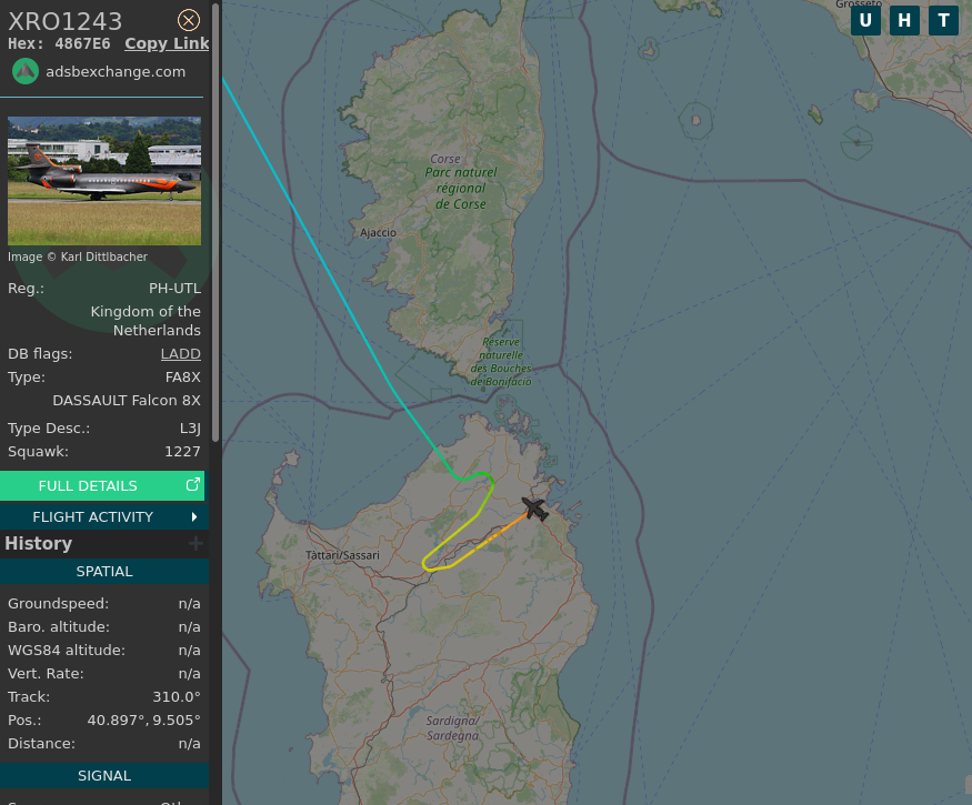 Max Verstappen jet tracked to Sardinia