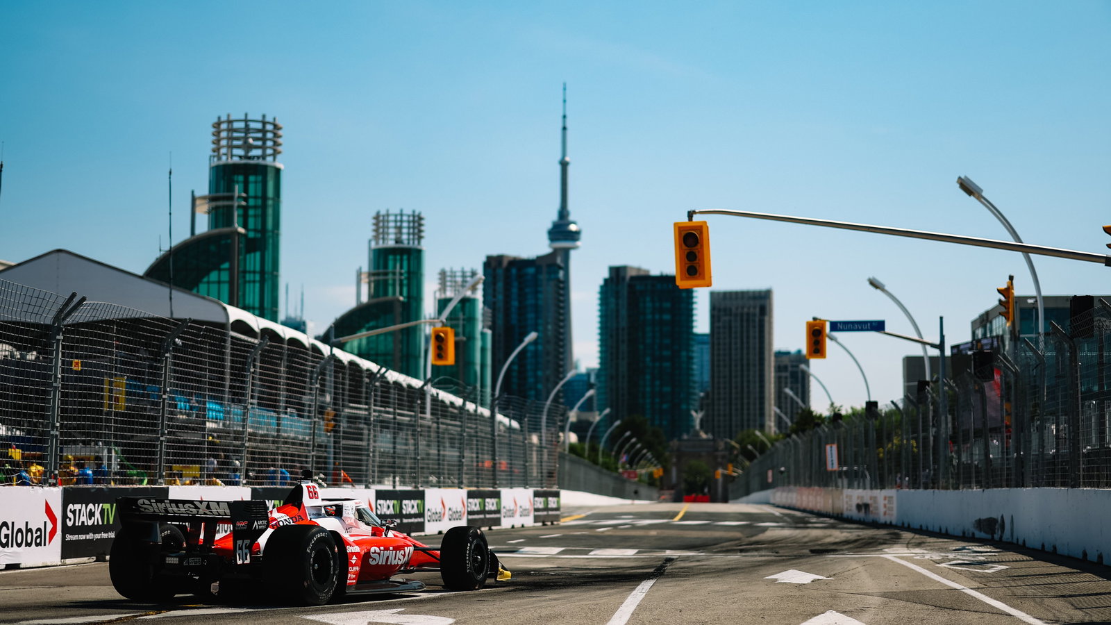 Marcus Armstrong in front of the Toronto skyline.