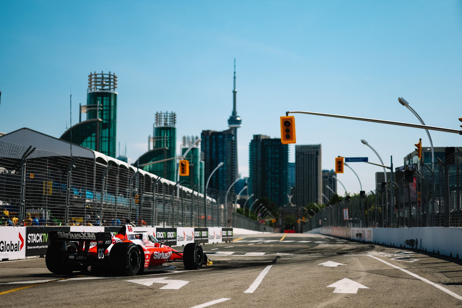 Marcus Armstrong in front of the Toronto skyline.