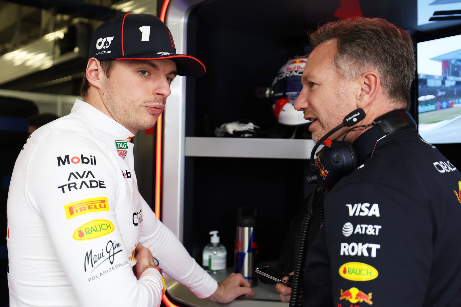 Max Verstappen and Christian Horner 