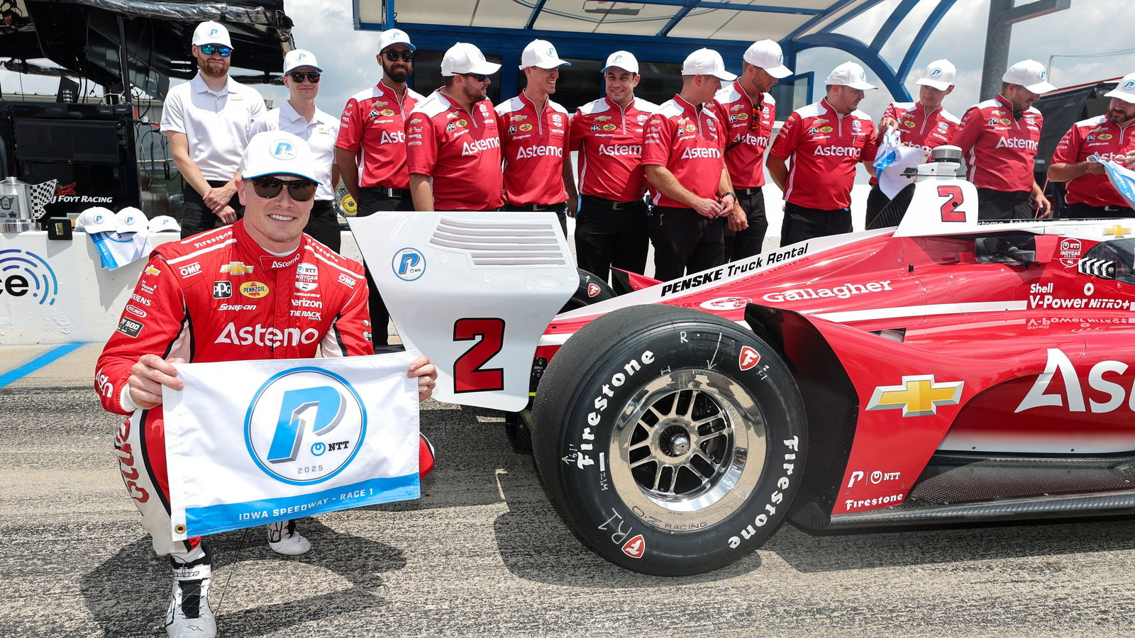 Josef Newgarden with pole flag.