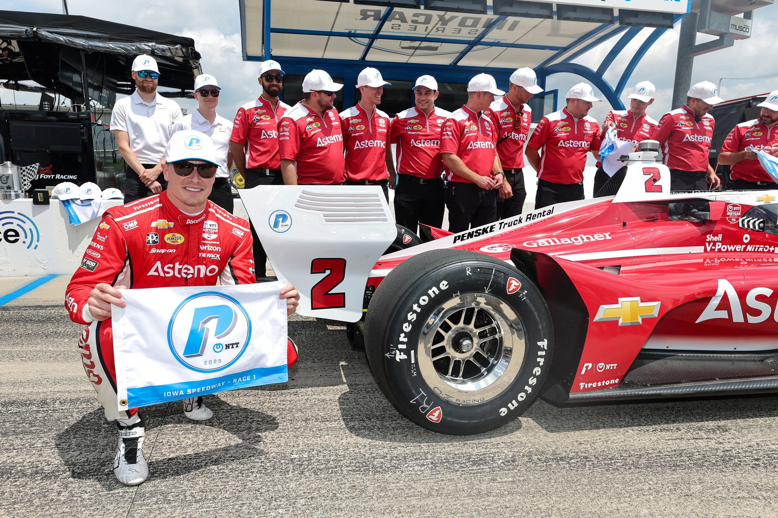 Josef Newgarden with pole flag.