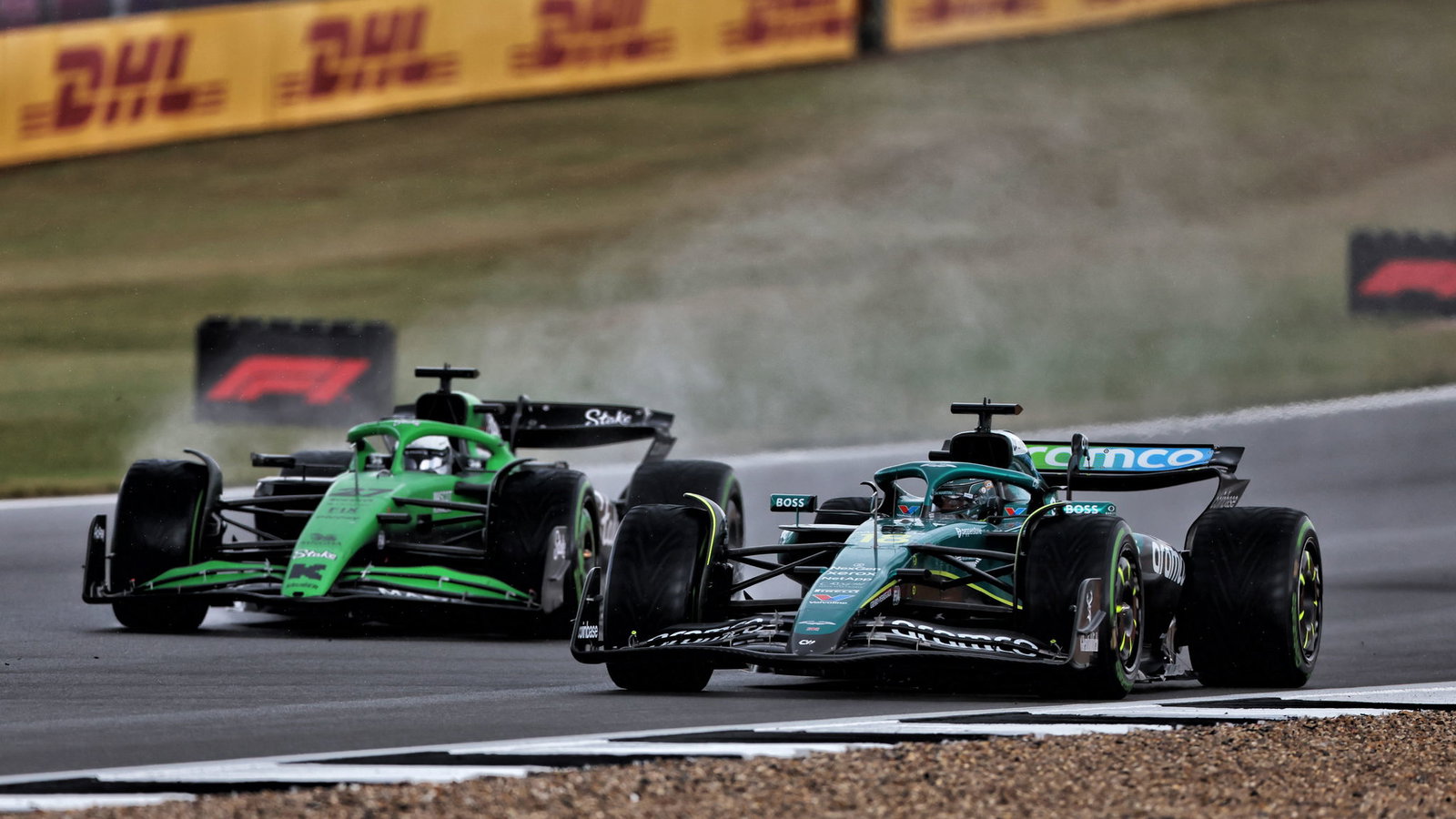 Lance Stroll battles Nico Hülkenberg at the British GP