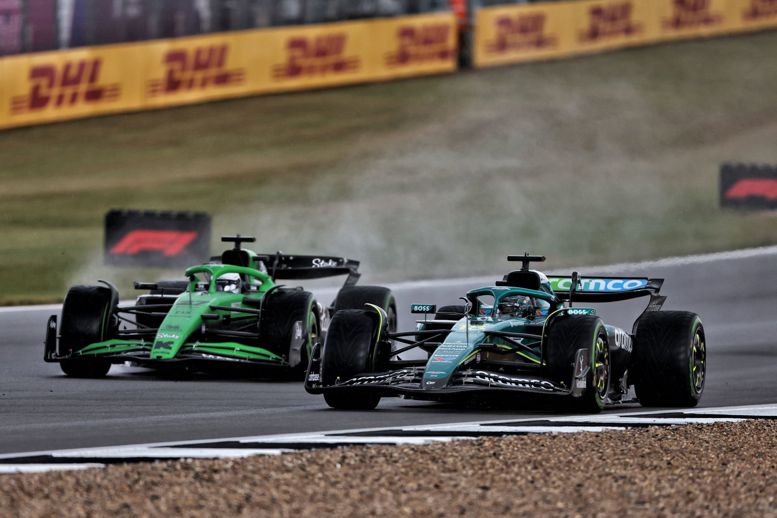 Lance Stroll battles Nico Hülkenberg at the British GP