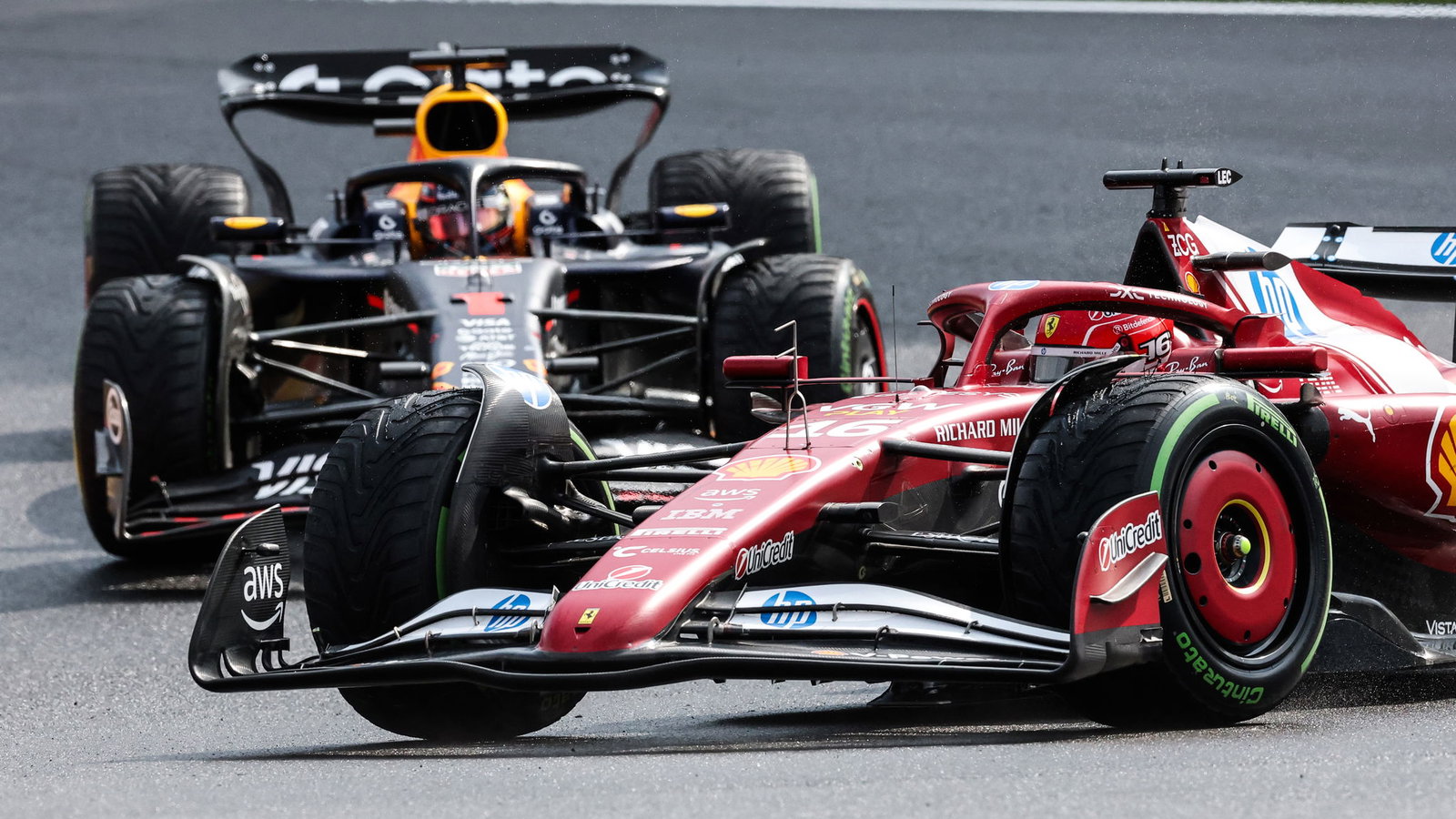 Charles Leclerc ahead of Max Verstappen