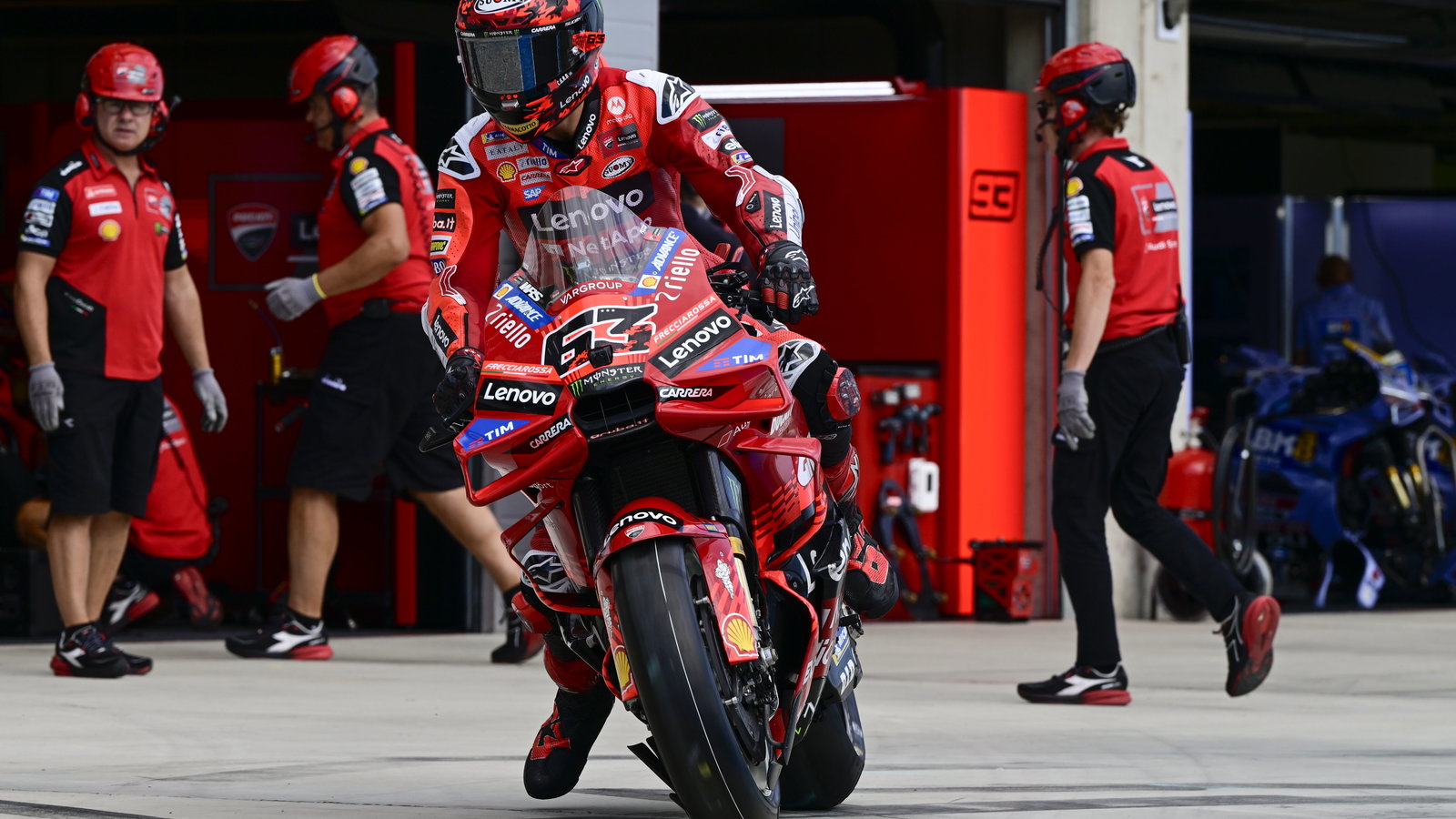 Francesco Bagnaia, 2025 MotoGP Hungarian Grand Prix, pit lane. Credit: Gold and Goose.