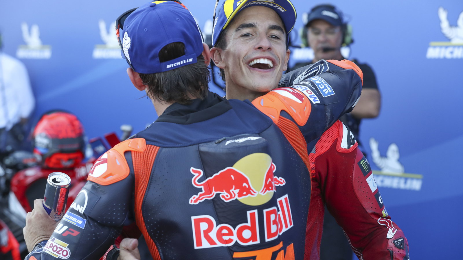 Pedro Acosta, Marc Marquez, 2025 MotoGP Hungarian Grand Prix, parc ferme. Credit: Gold and Goose.