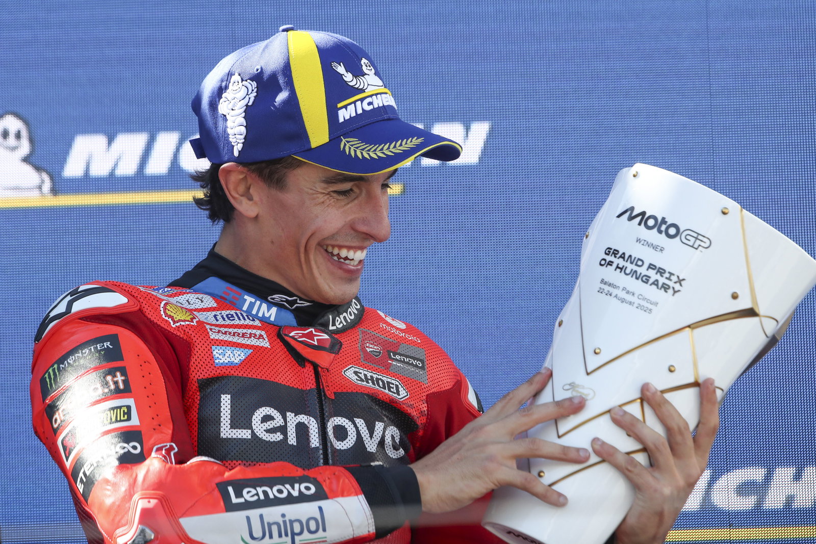 Marc Marquez, 2025 MotoGP Hungarian Grand Prix, podium. Credit: Gold and Goose.