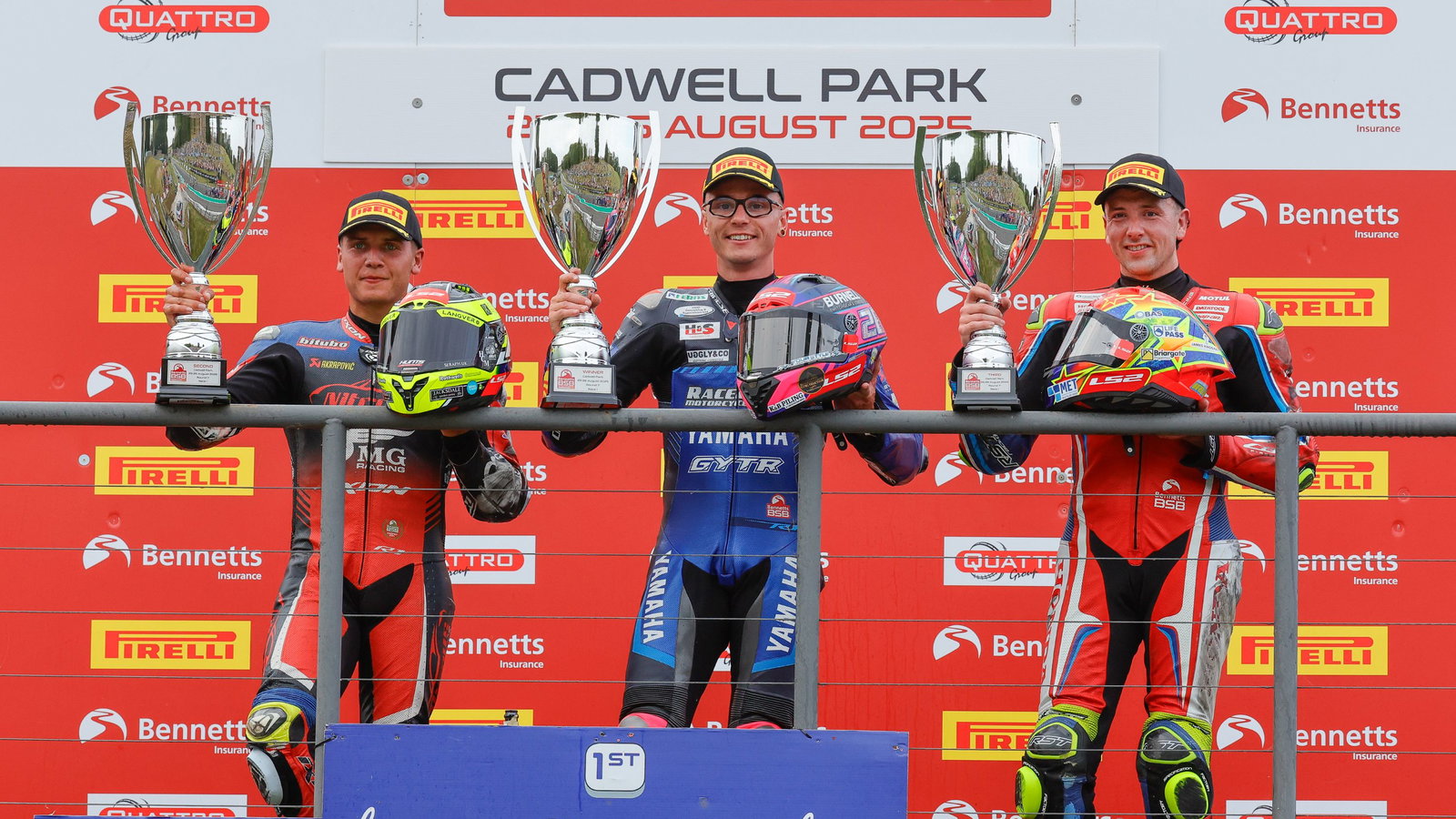 Bradley Ray, BSB, 2025, Cadwell Park, race 1 podium, Kyle Ryde, Andrew Irwin