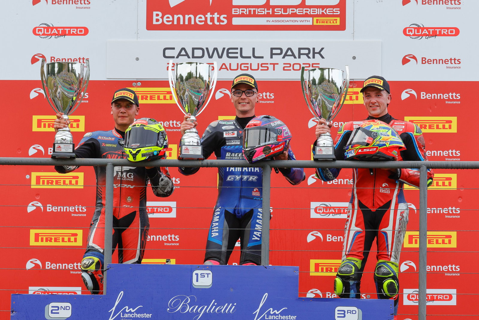 Bradley Ray, BSB, 2025, Cadwell Park, race 1 podium, Kyle Ryde, Andrew Irwin