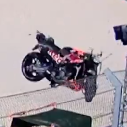 Pedro Acosta's bike nearly hits cameraman