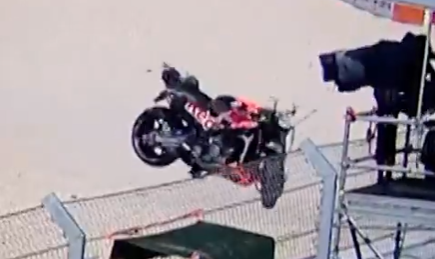 Pedro Acosta's bike nearly hits cameraman