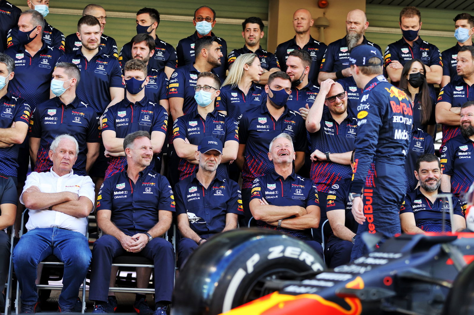 Christian Horner alongside Adrian Newey and Jonathan Wheatley in 2021