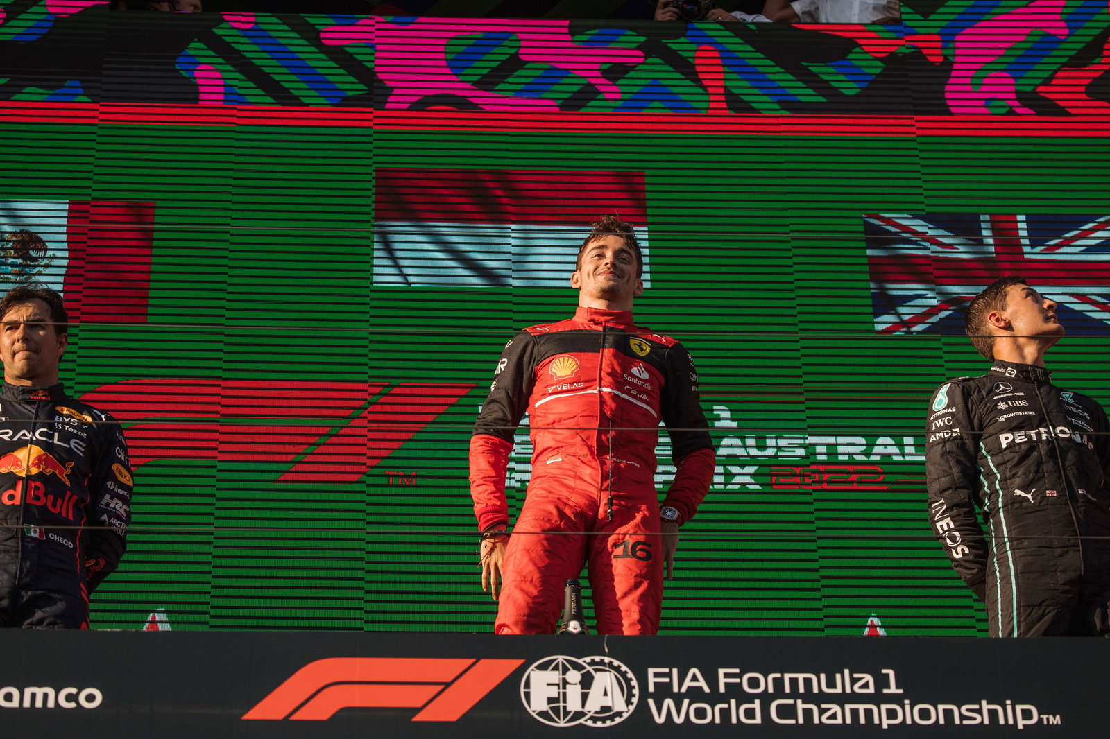 Leclerc on the podium at the 2022 Australian GP 