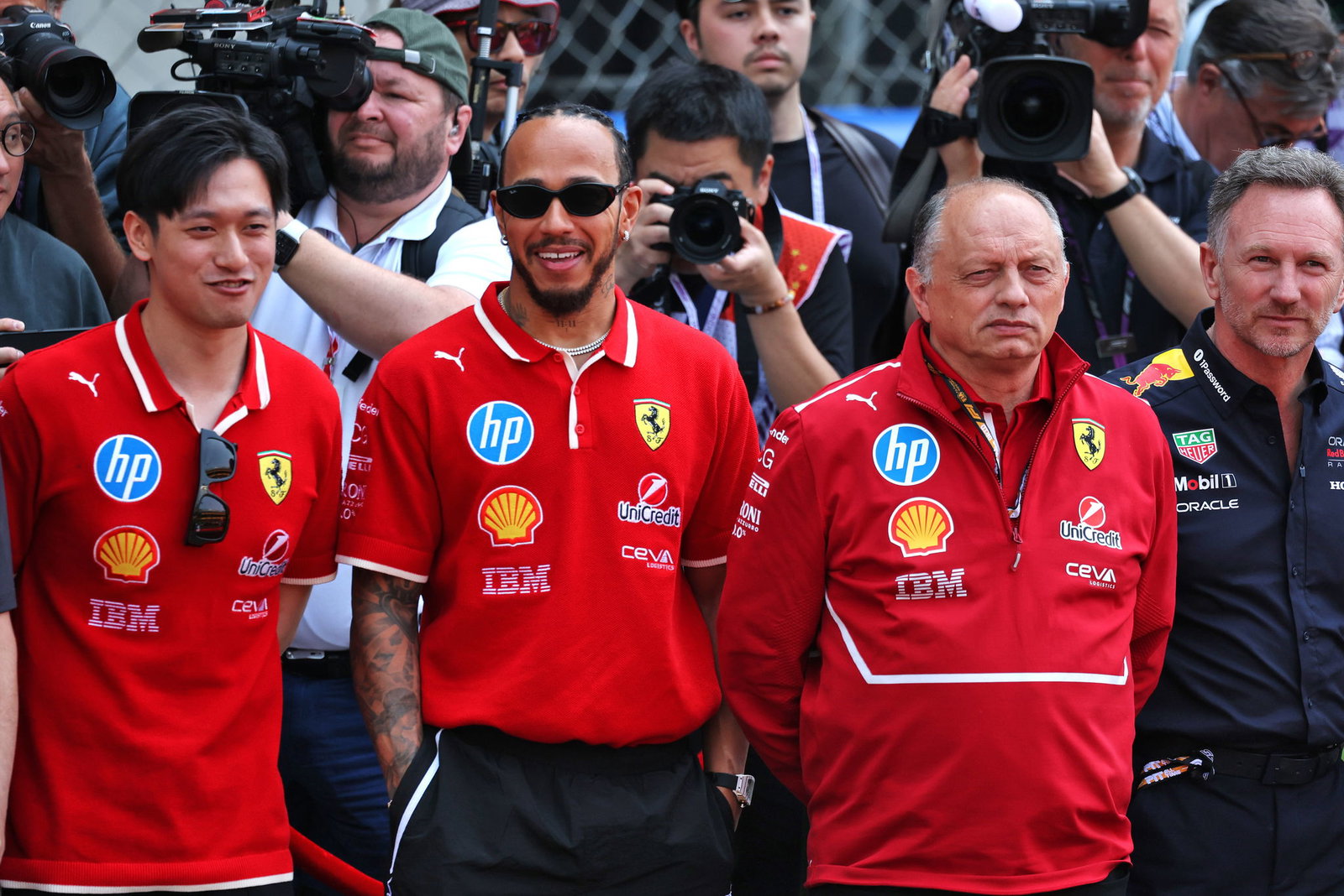 Lewis Hamilton and Frederic Vasseur 