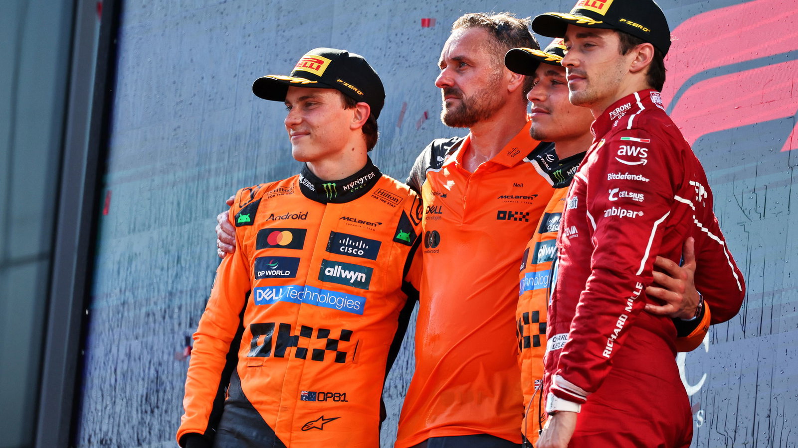 Oscar Piastri, Lando Norris and Charles Leclerc 