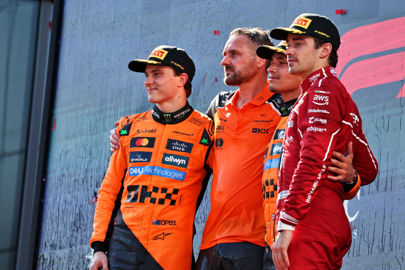 Oscar Piastri, Lando Norris and Charles Leclerc 