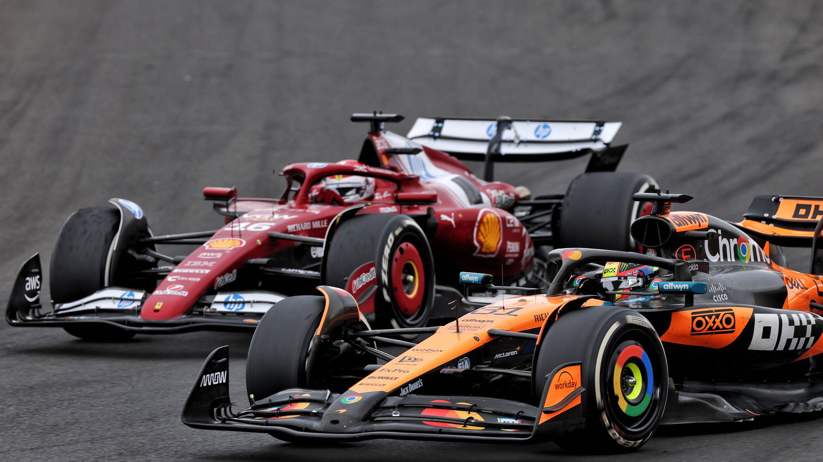Charles Leclerc battles Oscar Piastri at the Hungarian GP 