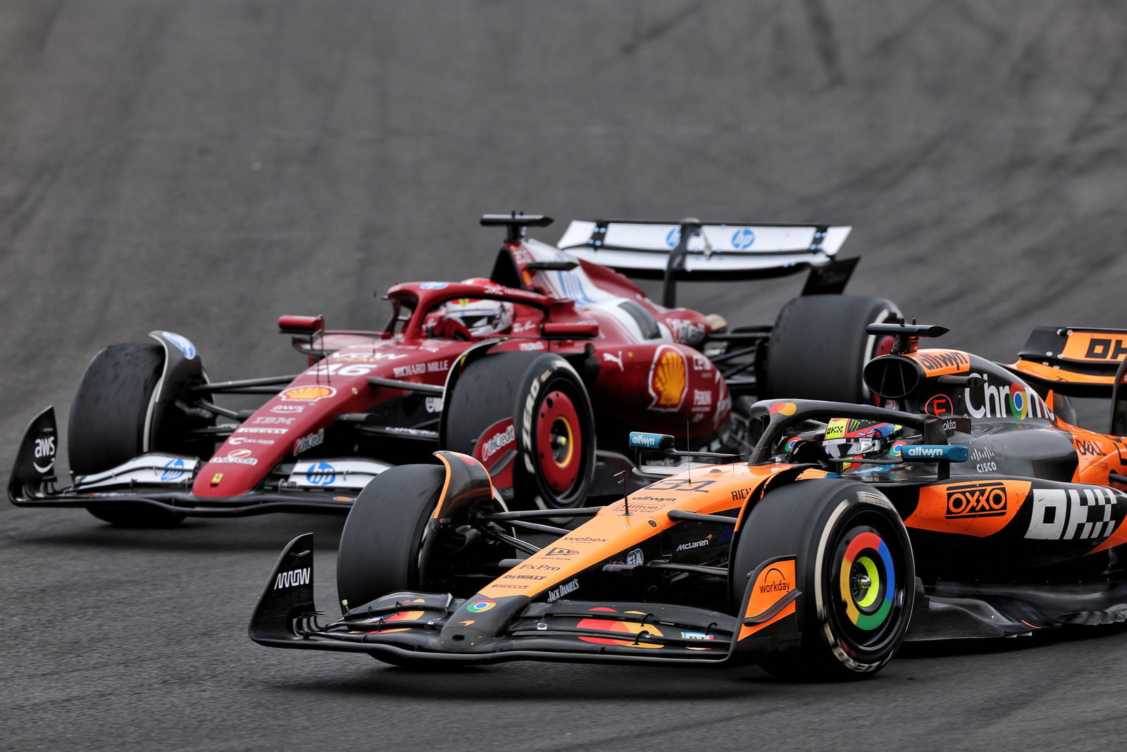 Charles Leclerc battles Oscar Piastri at the Hungarian GP 