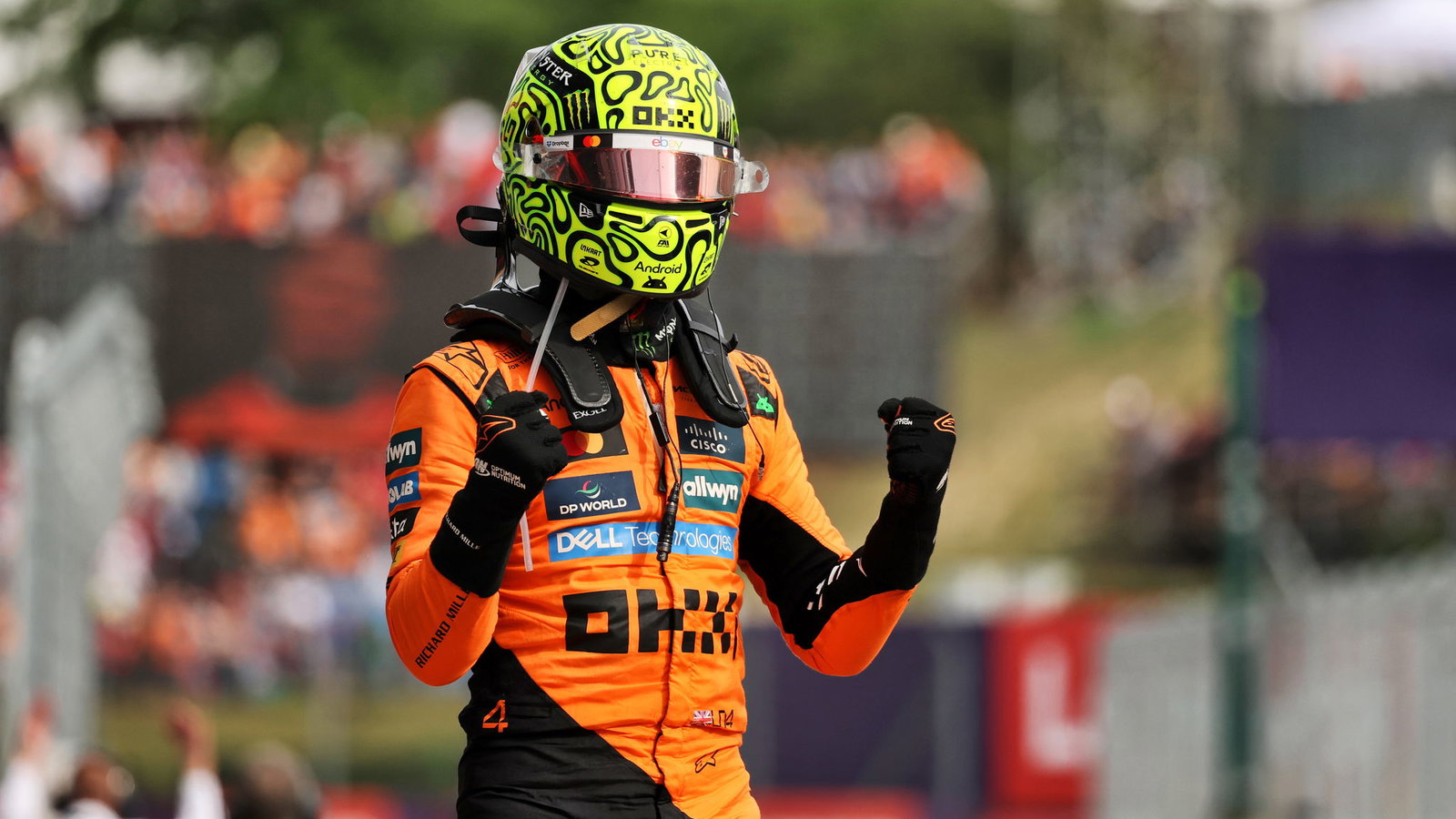Lando Norris celebrates winning the Hungarian Grand Prix