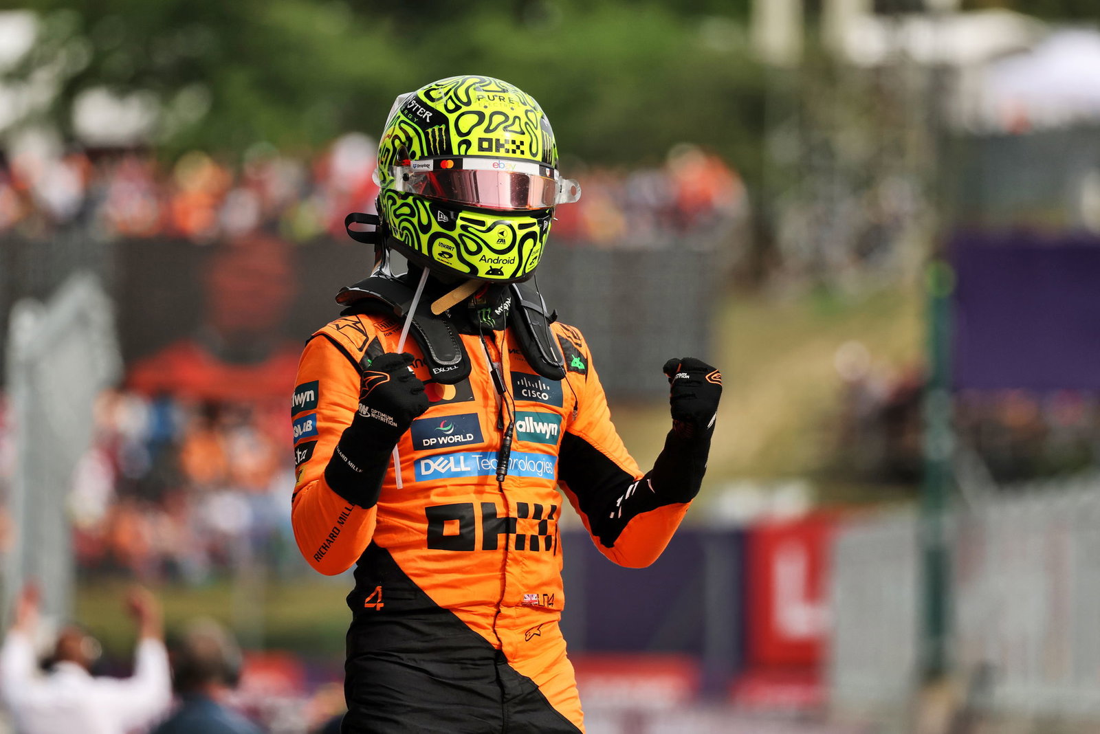 Lando Norris celebrates winning the Hungarian Grand Prix
