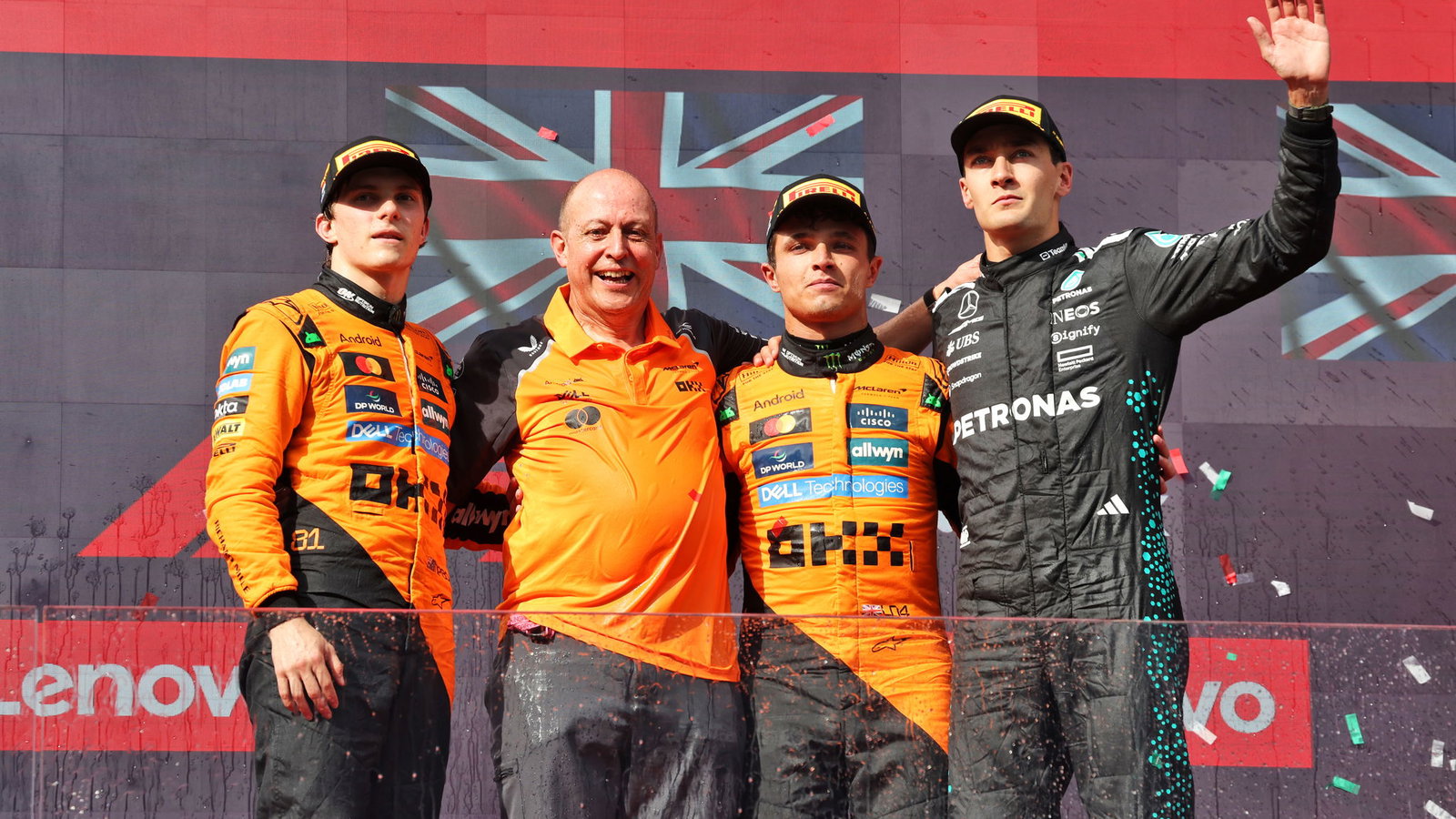 Oscar Piastri, Lando Norris and George Russell 