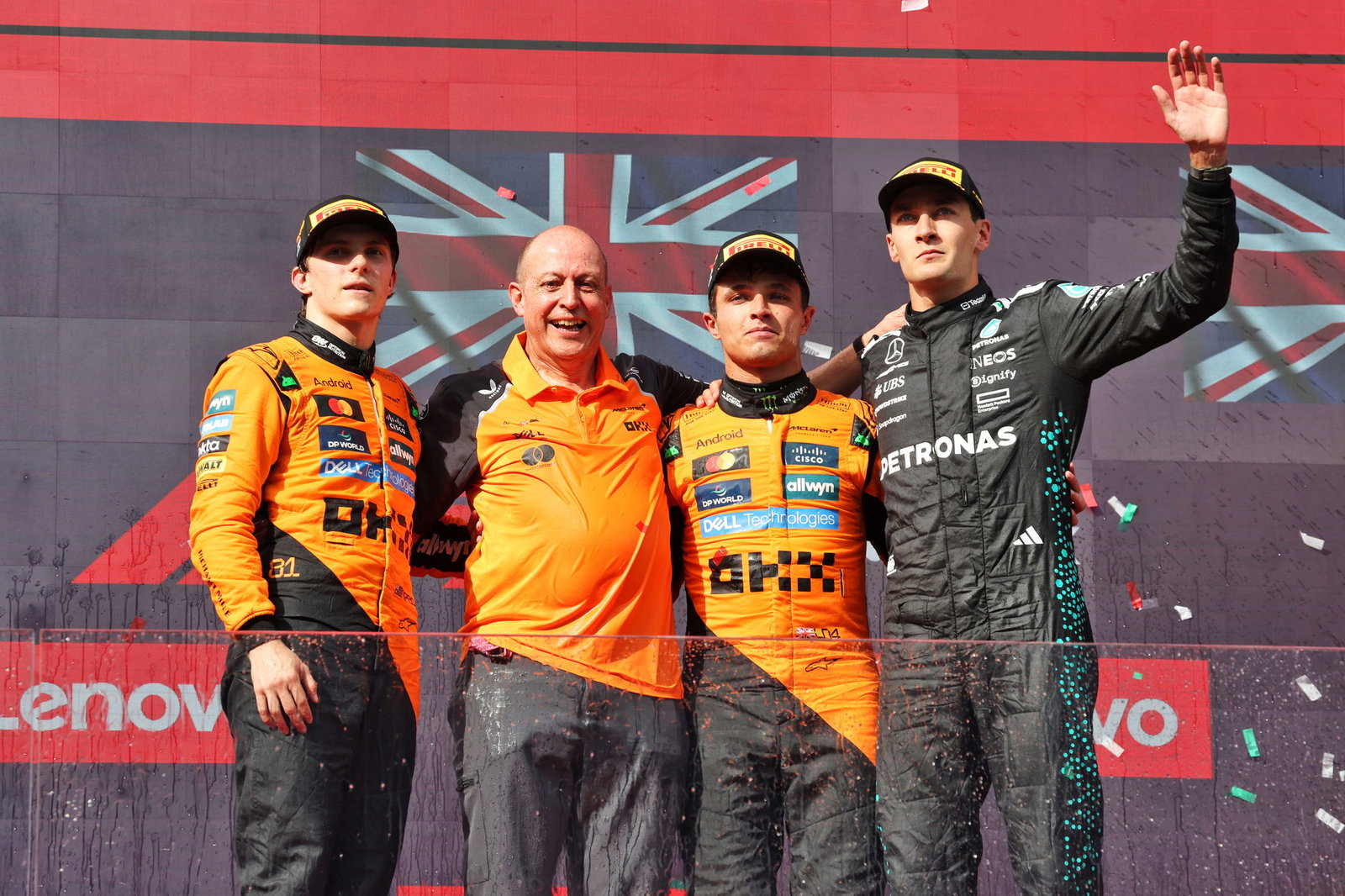 Oscar Piastri, Lando Norris and George Russell 