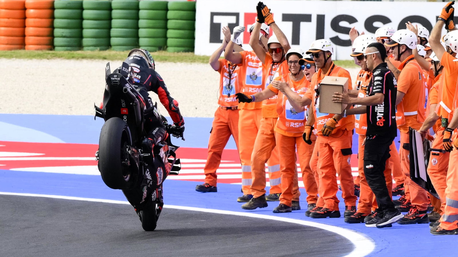 Marco Bezzecchi celebrates 2025 Misano Sprint win