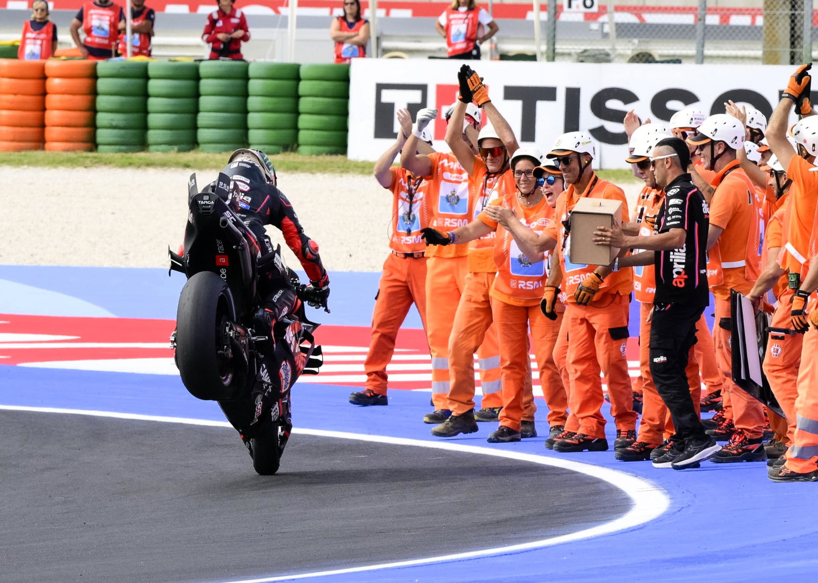 Marco Bezzecchi celebrates 2025 Misano Sprint win