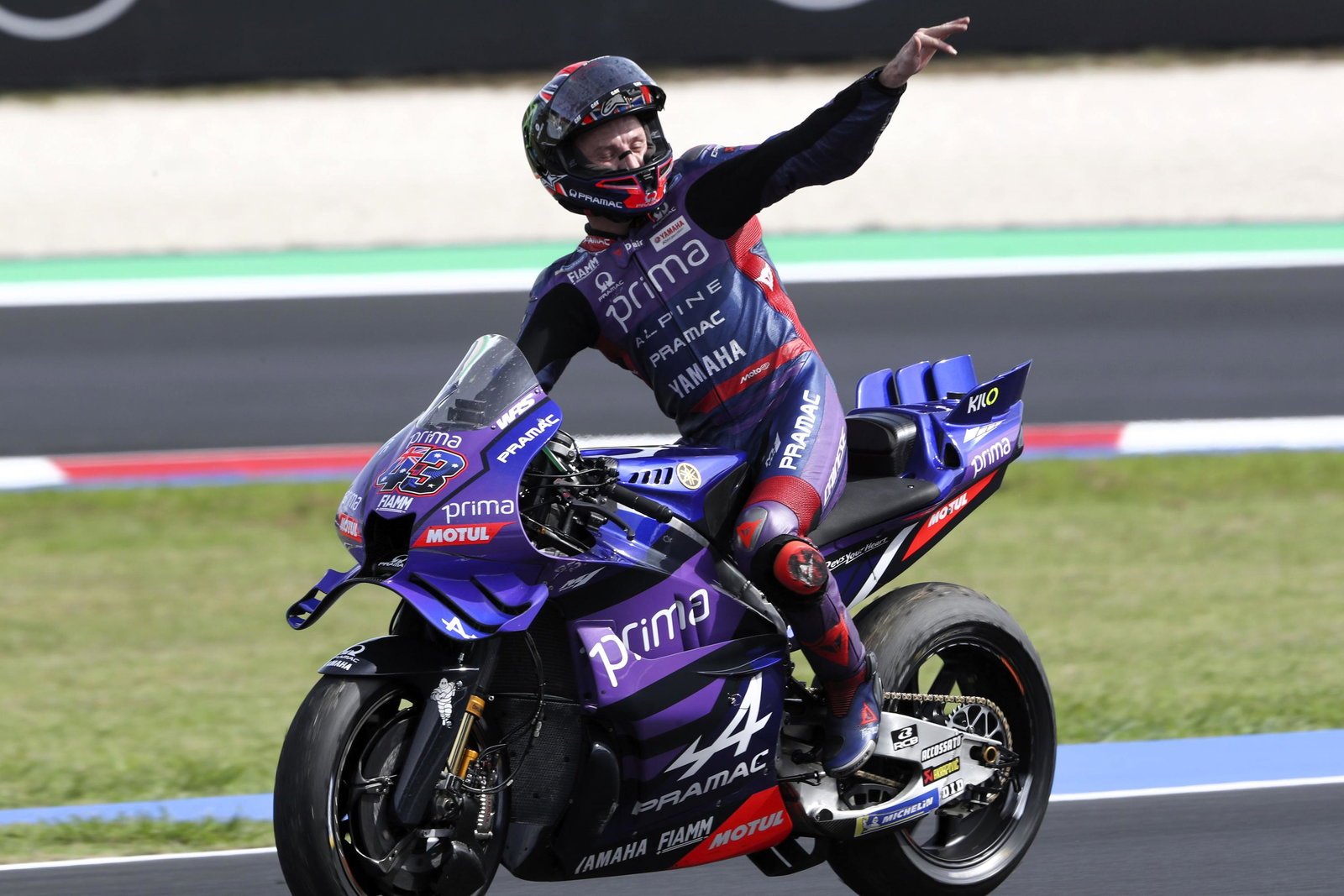 Jack Miller, without gloves on slowdown lap, 2025 San Marino MotoGP