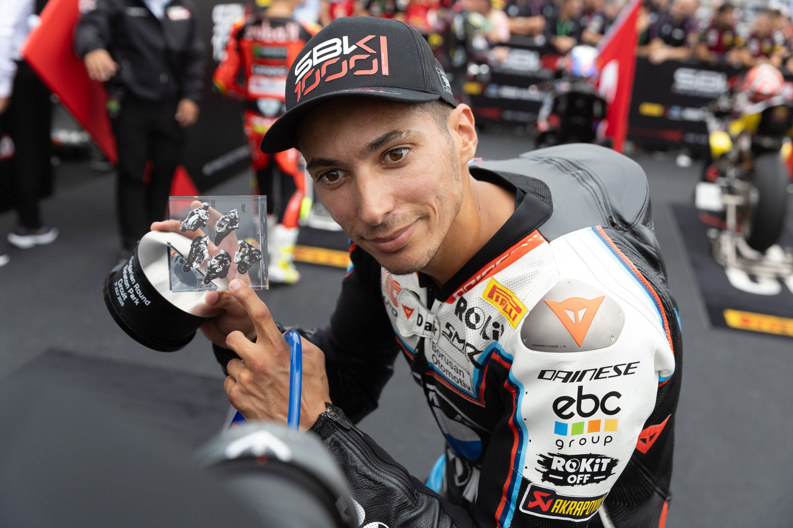 Toprak Razgatlioglu, 2025 Hungarian WorldSBK, parc ferme. Credit: Gold and Goose.