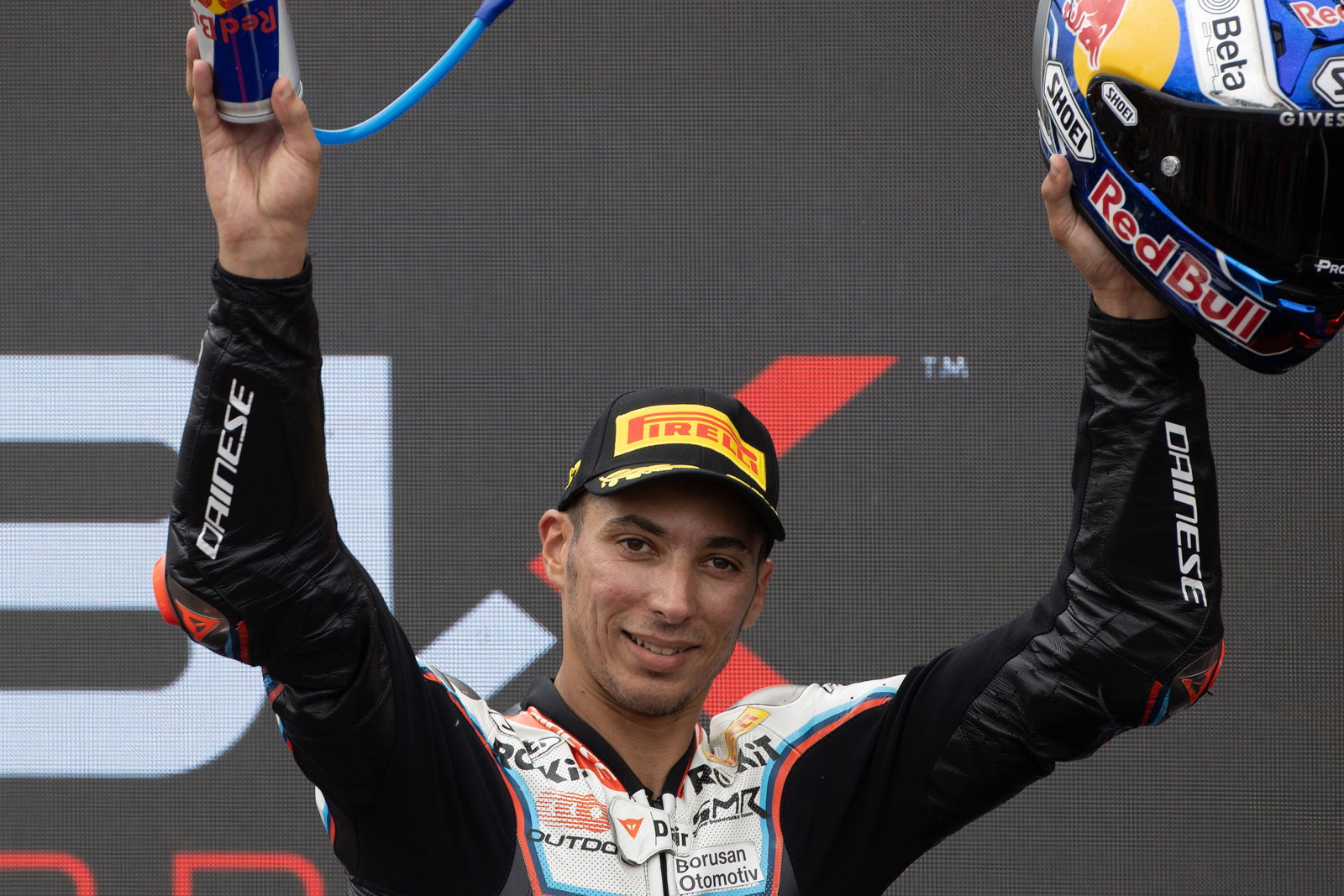 Toprak Razgatlioglu, 2025 Hungarian WorldSBK, podium. Credit: Gold and Goose.