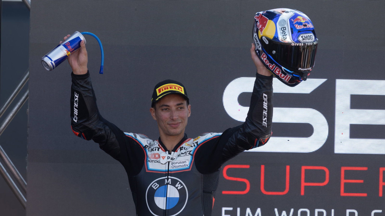 Toprak Razgatlioglu, 2025 French WorldSBK, podium. Credit: Gold and Goose.