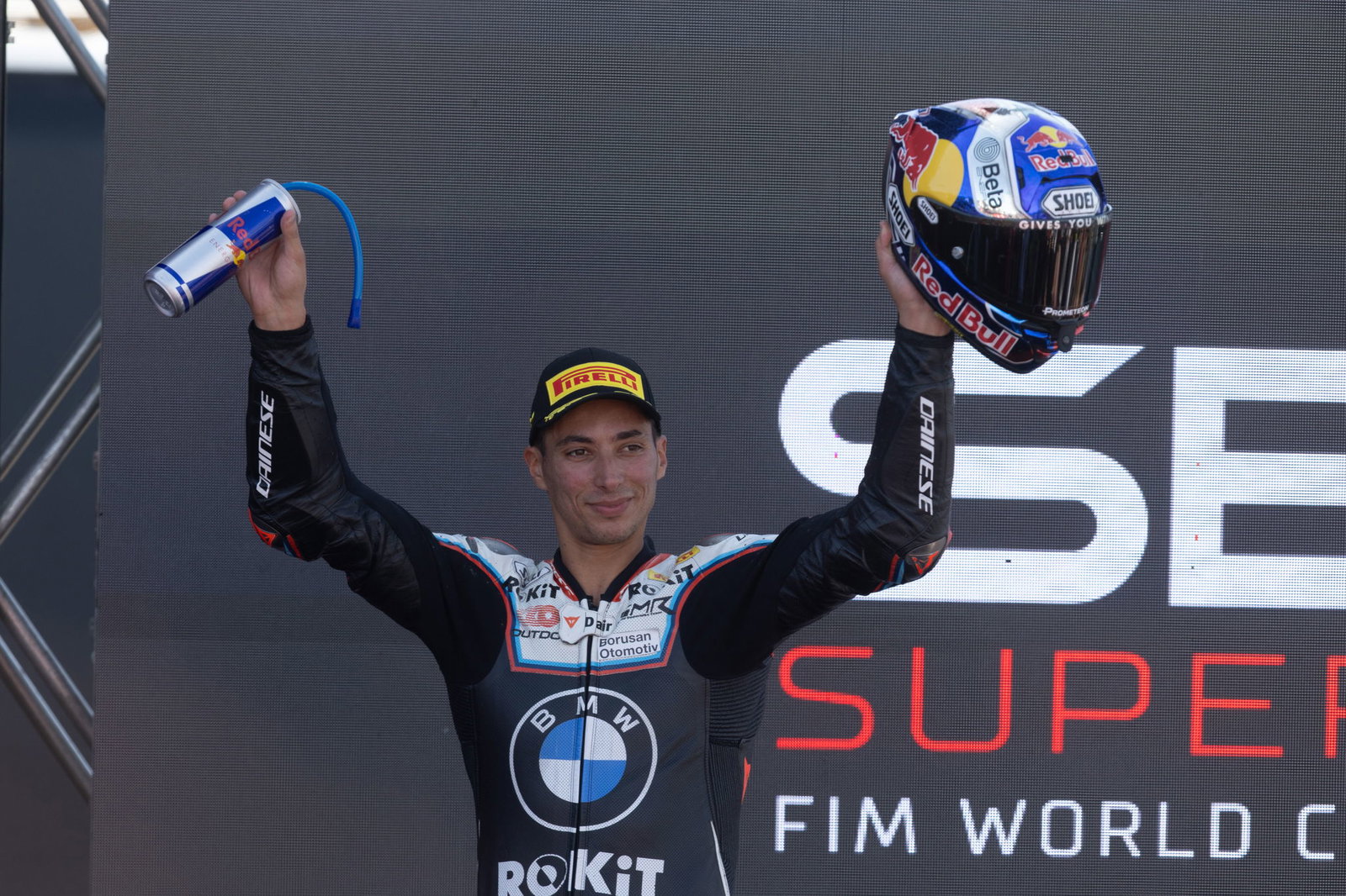 Toprak Razgatlioglu, 2025 French WorldSBK, podium. Credit: Gold and Goose.