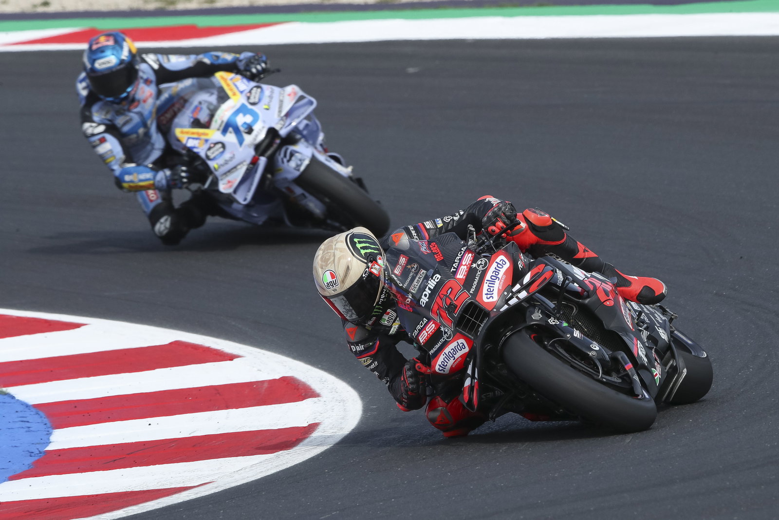 Marco Bezzecchi leads Alex Marquez, 2025 MotoGP San Marino Grand Prix, Sprint. Credit: Gold and Goose.