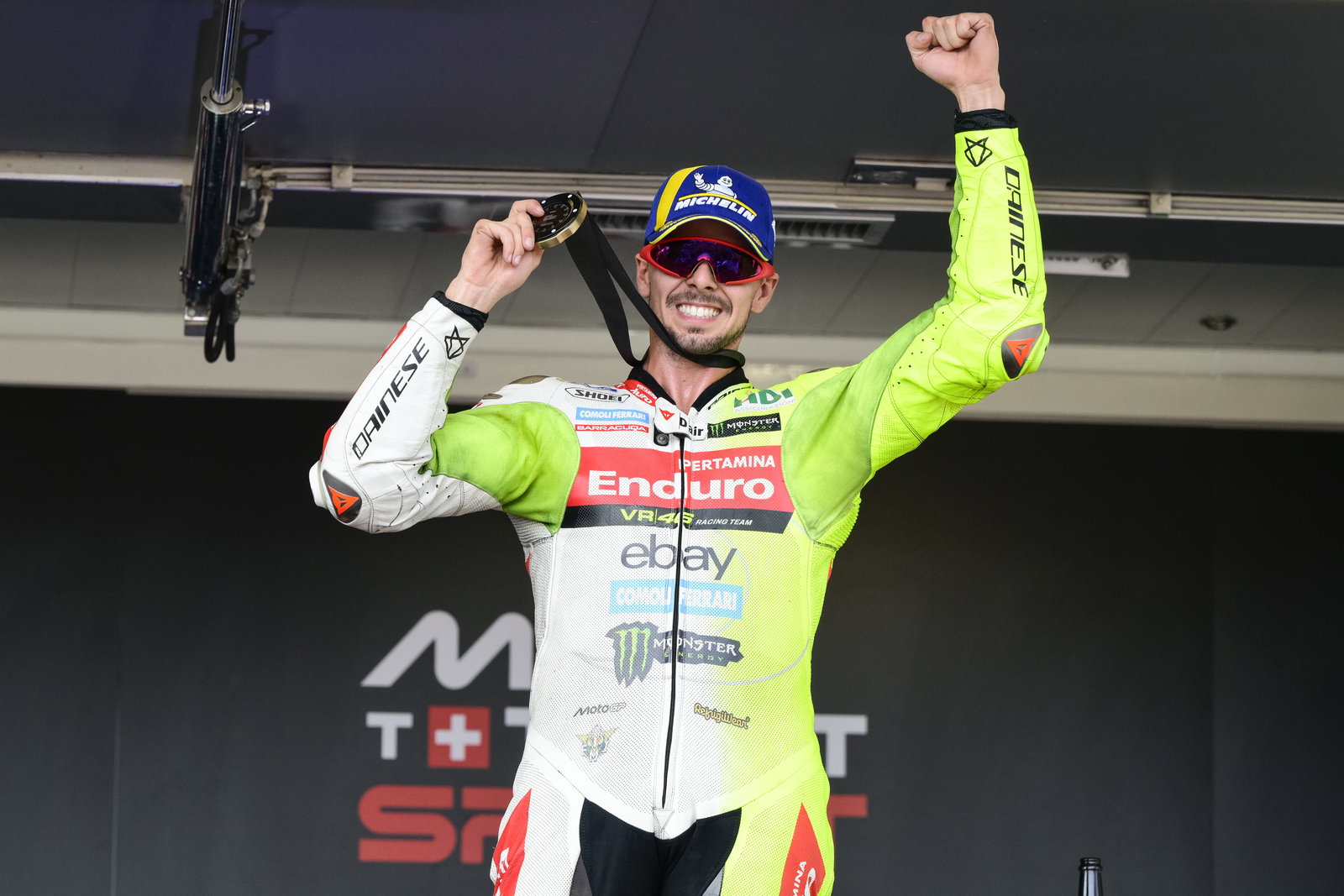 Fabio Di Giannantonio, 2025 San Marino MotoGP, Sprint podium. Credit: Gold and Goose.