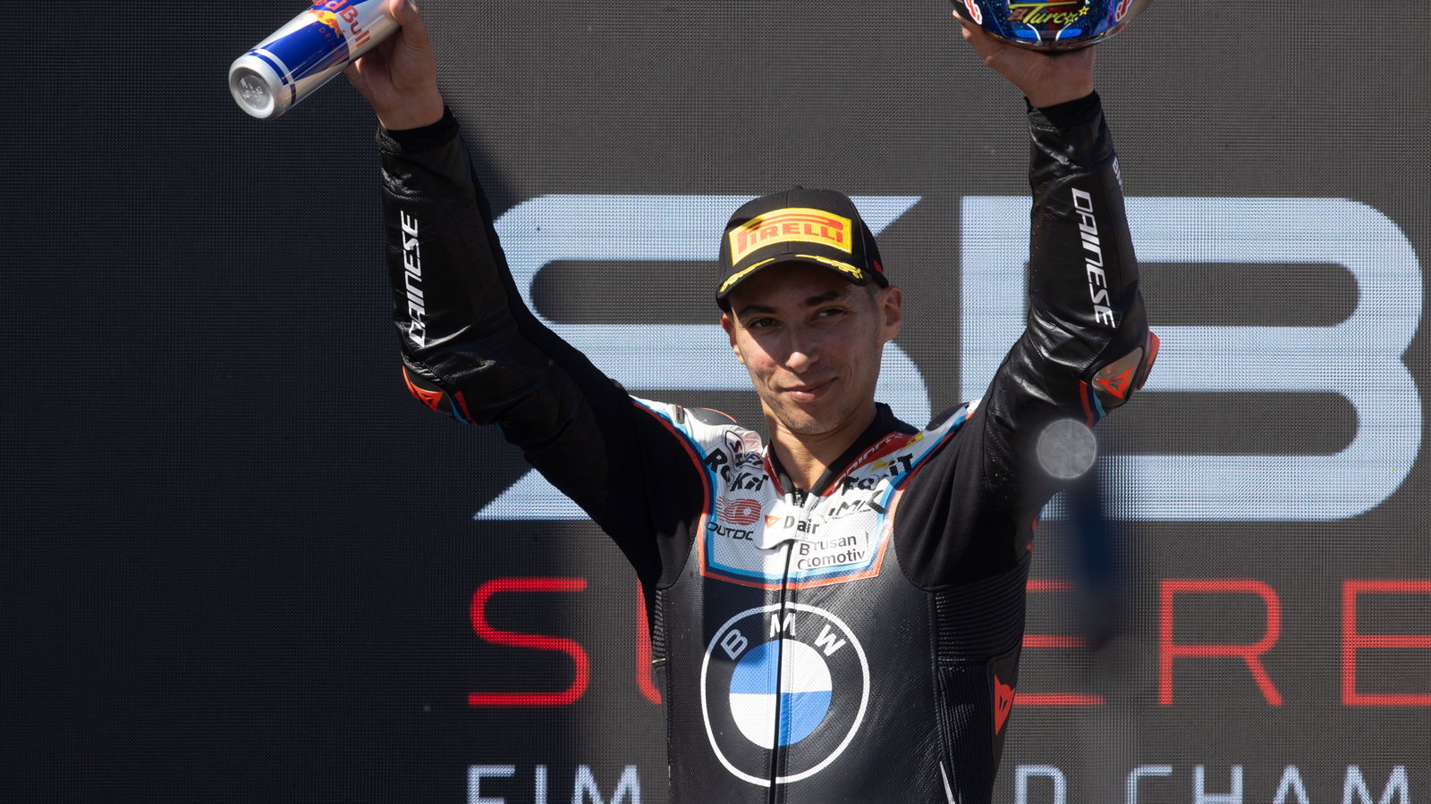 Toprak Razgatlioglu, 2025 Aragon WorldSBK, podium. Credit: Gold and Goose.