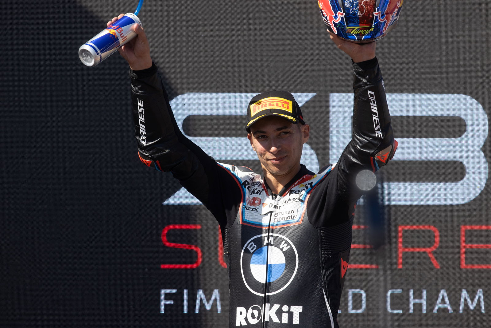 Toprak Razgatlioglu, 2025 Aragon WorldSBK, podium. Credit: Gold and Goose.