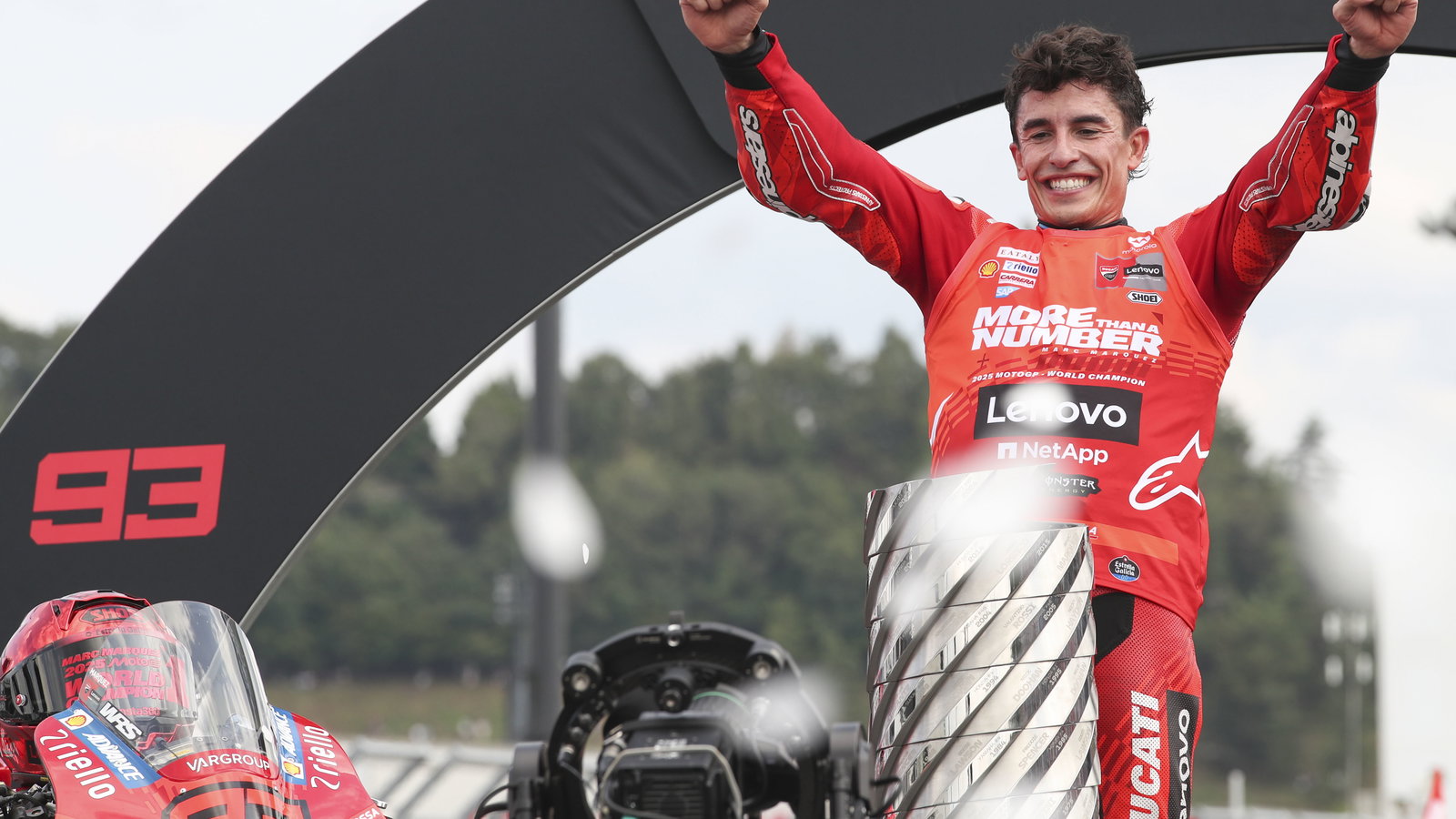 Marc Marquez, 2025 MotoGP Japanese Grand Prix, World Champion's podium. Credit: Gold and Goose