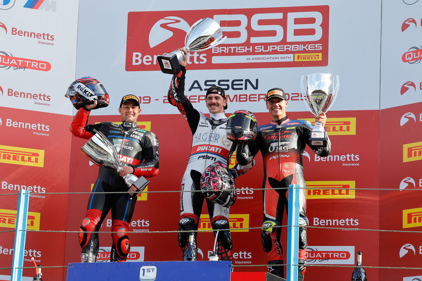 Scott Redding, BSB, 2025, Assen, podium with Kyle Ryde, Leon Haslam