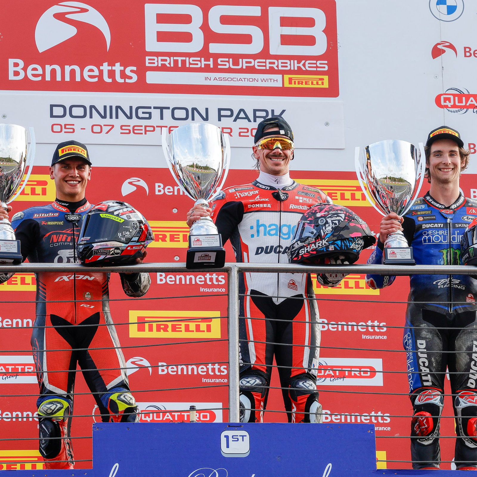 Scott Redding, BSB, 2025, Donington, race one podium, Kyle Ryde, Rory Skinner