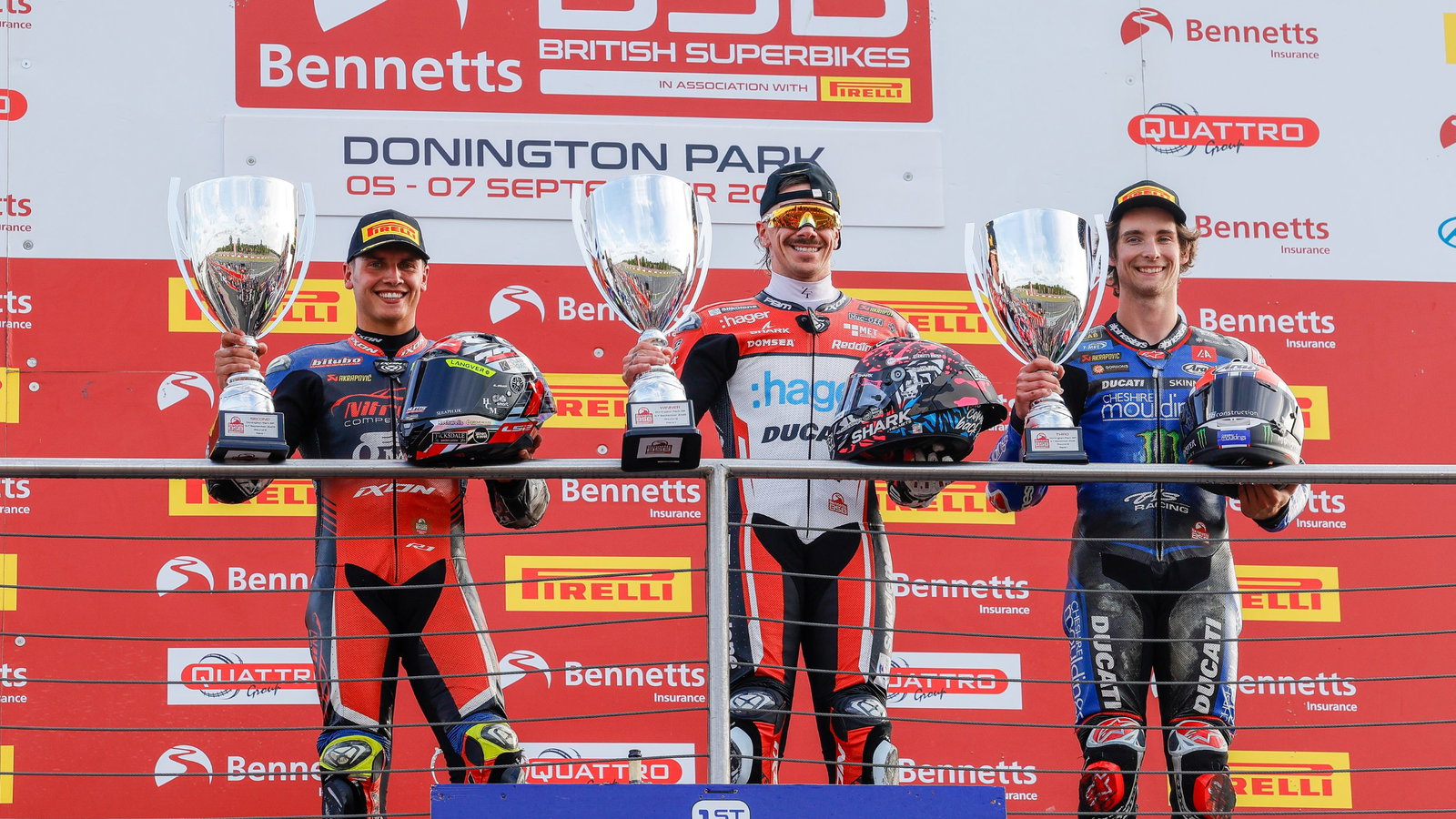 Scott Redding, BSB, 2025, Donington, race one podium, Kyle Ryde, Rory Skinner