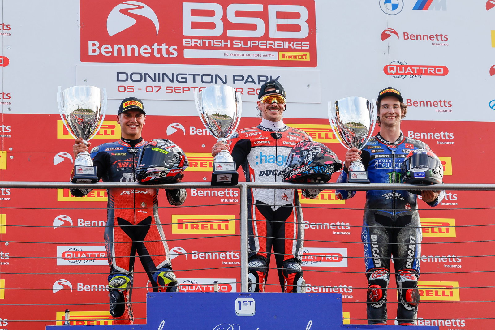 Scott Redding, BSB, 2025, Donington, race one podium, Kyle Ryde, Rory Skinner