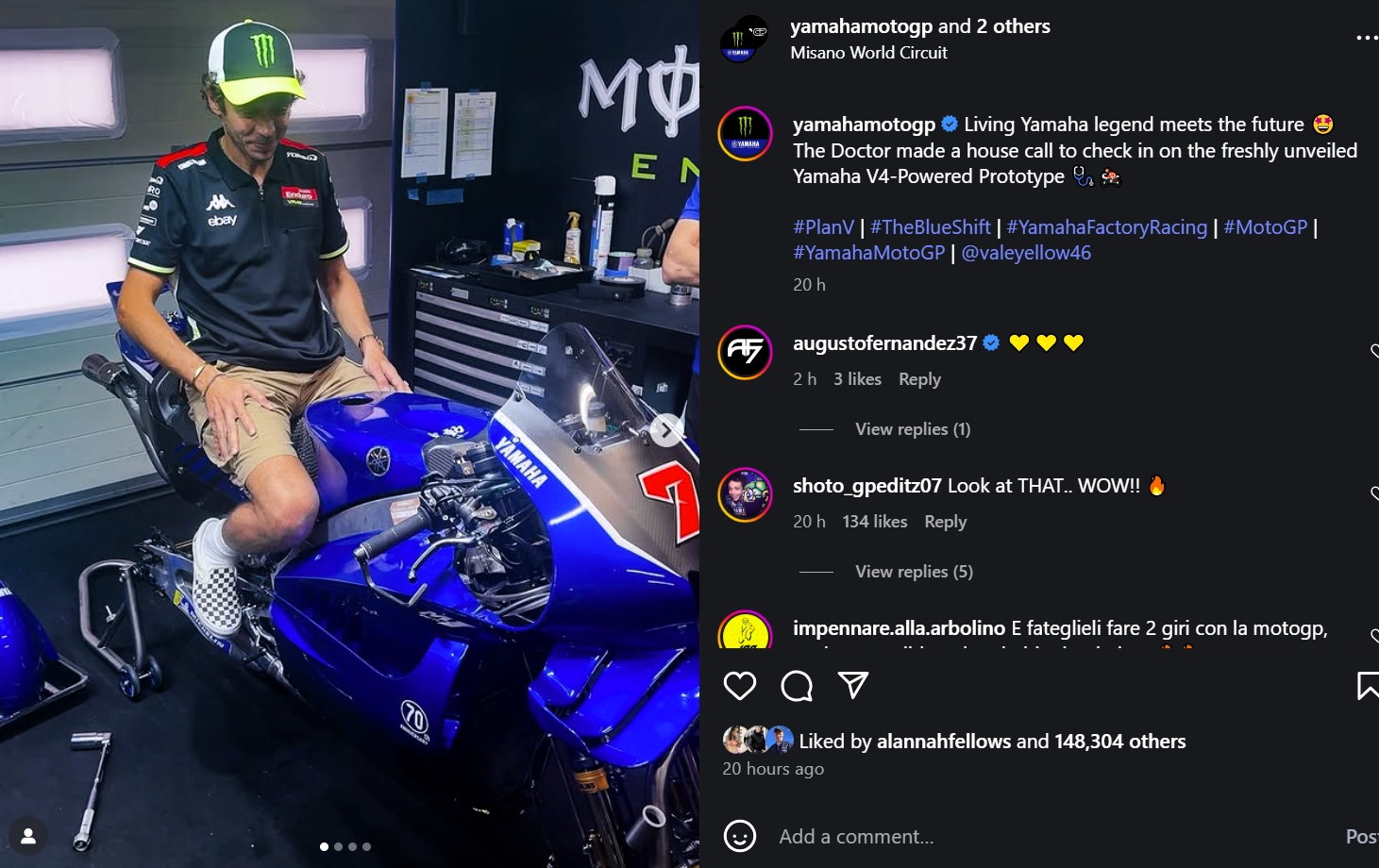 Valentino Rossi sits on the Yamaha V4 at Misano @YamahaMotoGP