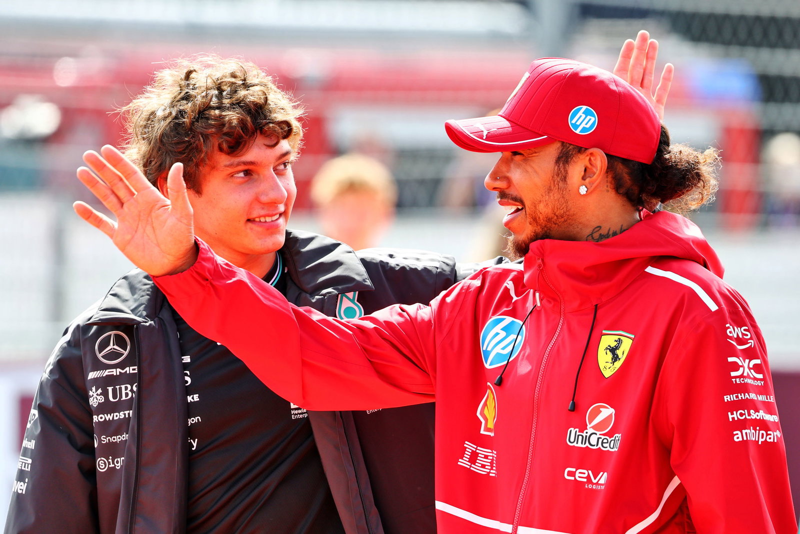 Kimi Antonelli and Lewis Hamilton 